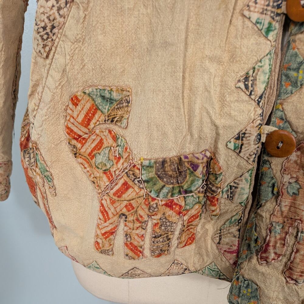 Patchwork Elephant Jacket Coat L Brown Boho Indie… - image 7